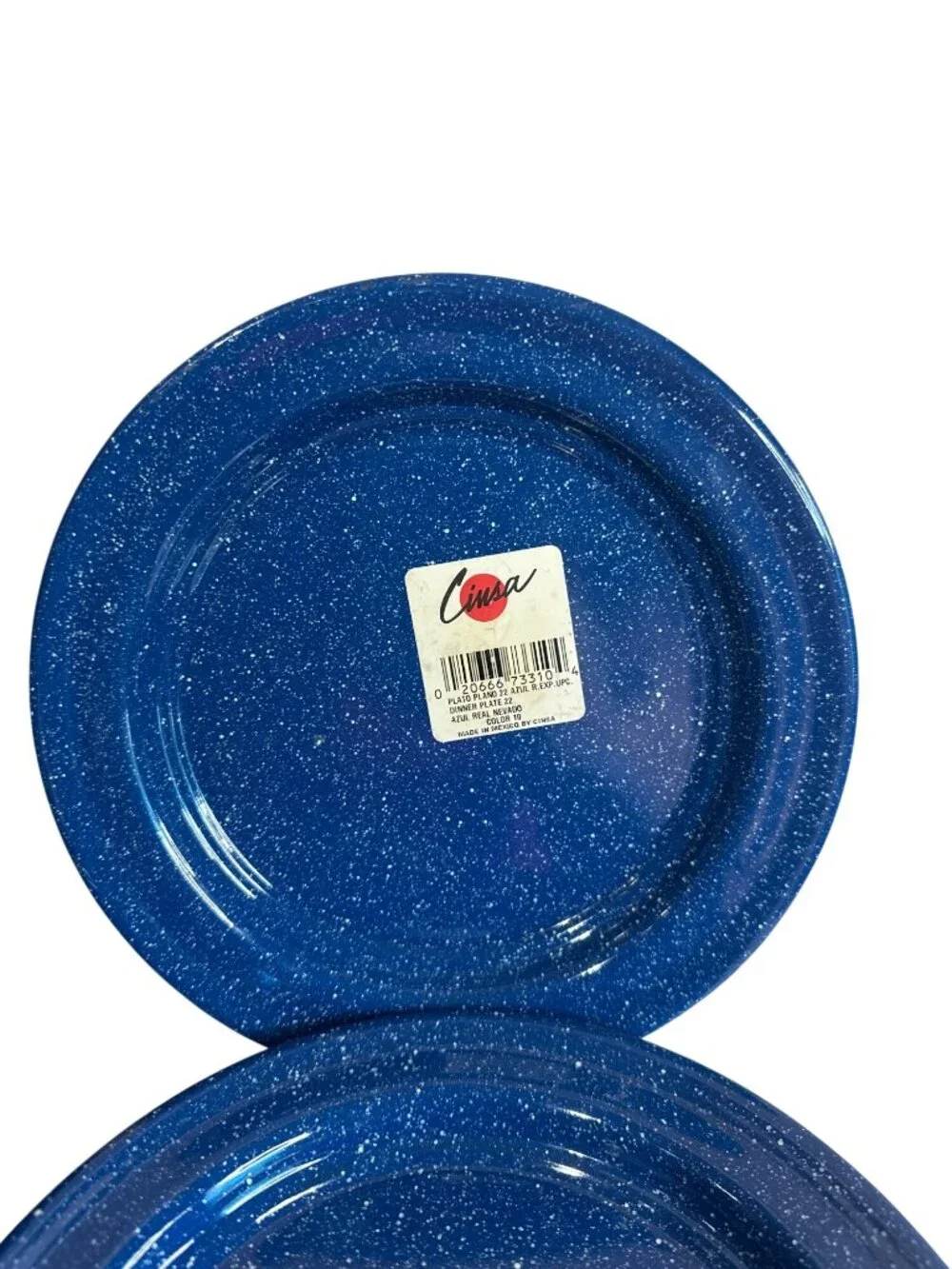 Vintage Cinsa Royal Speckled Enamelware set Plates Bowls 8 Pieces Blue